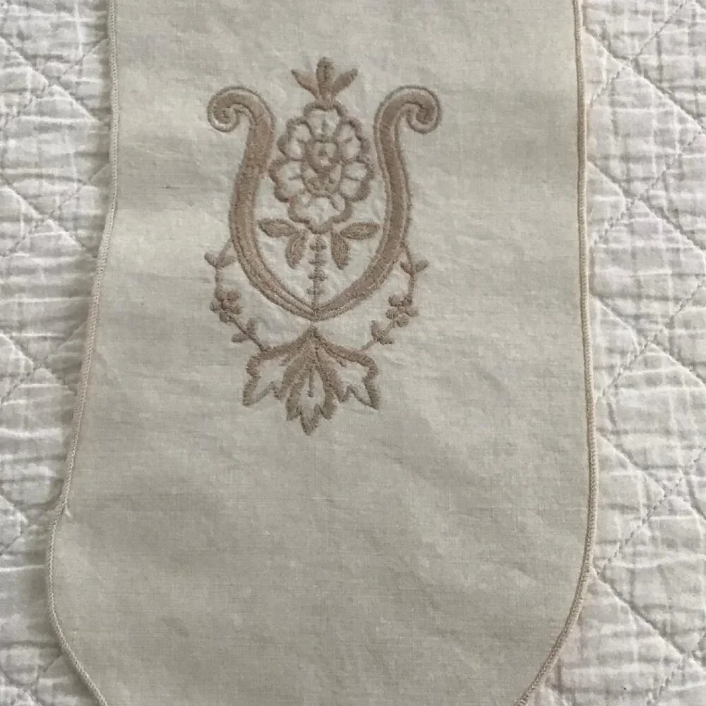 Vintage Tea Towel Guest/Powder Room, Linen, Off White, Flower‎ Embroidery (6)